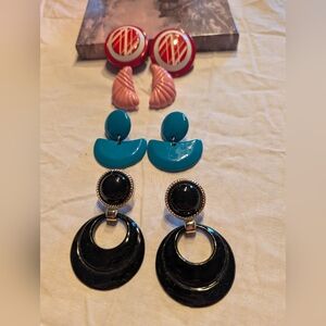 2/20$ Vintage Red, Pink, Blue, and Black Plastic Earrings Set